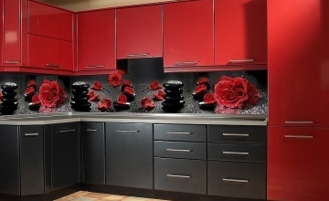 25 красно-черная кухня со скинали розы