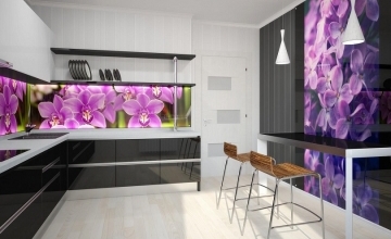 59 Черно-белая кухня с орхидеями